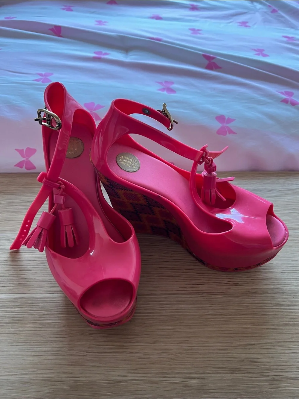 Melissa Hot Pink Peep-Toe Platform Wedges Sandals US Size 5